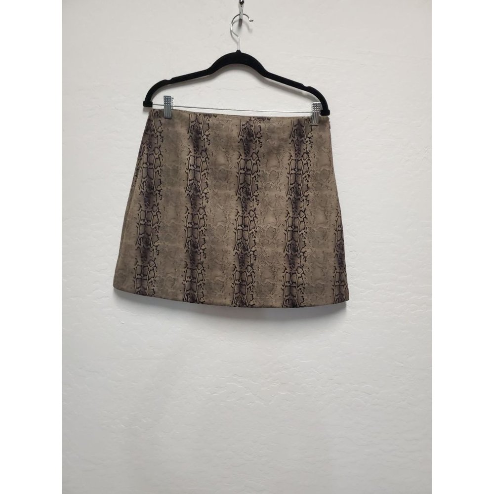 GILLI Brown Patterned Snake Suede Mini Skirt Large